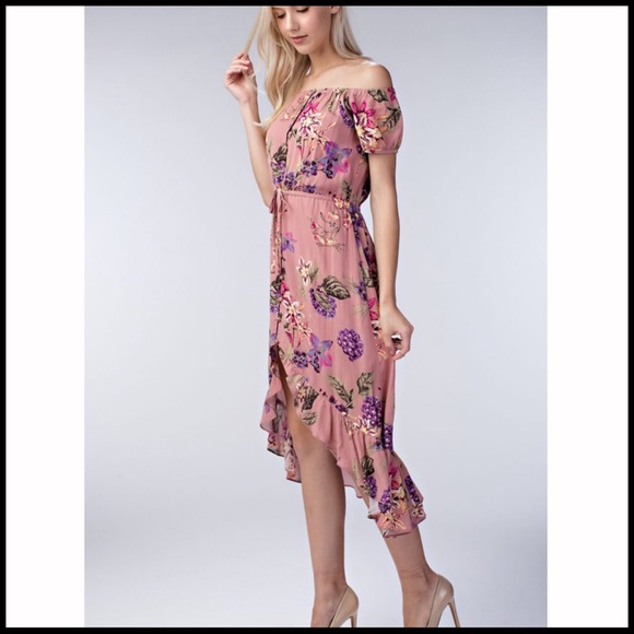 Off-Shoulder Floral Hi-Lo Dress - Picture 4 of 8